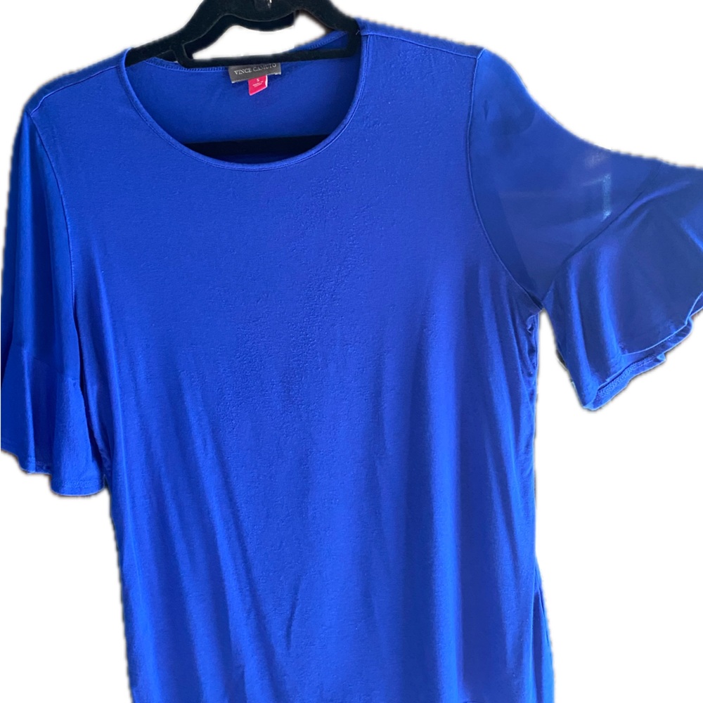 Vince Camuto Royal Blue Short Sheer Sleeves Top